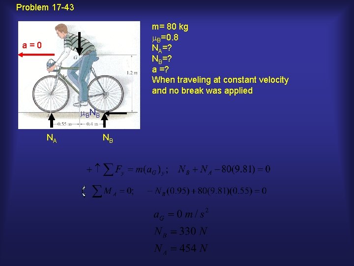 Problem 17 -43 m= 80 kg m. B=0. 8 NA=? NB=? a =? When