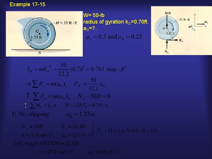 Example 17 -15 W= 50 -lb radius of gyration k. G=0. 70 ft. a.