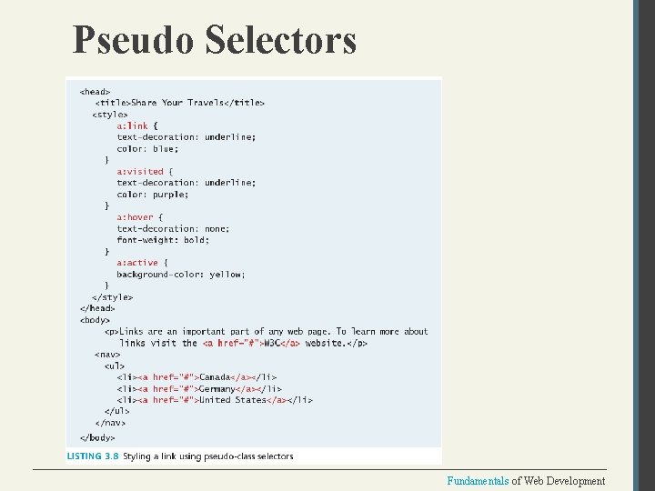 Pseudo Selectors Fundamentals of Web Development 