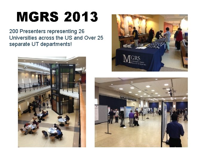 MGRS 2013 200 Presenters representing 26 Universities across the US and Over 25 separate