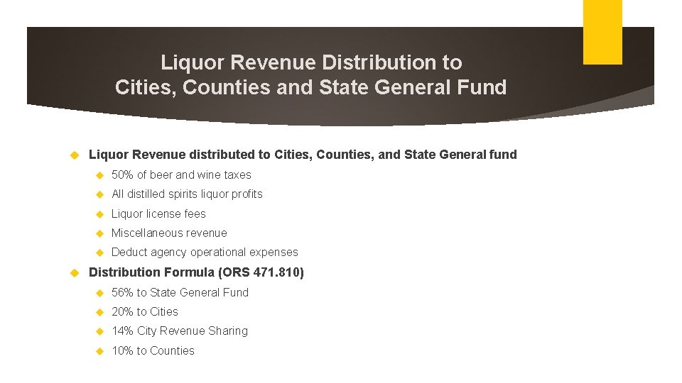 Liquor Revenue Distribution to Cities, Counties and State General Fund Liquor Revenue distributed to