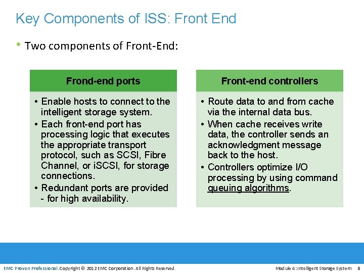 Key Components of ISS: Front End • Two components of Front-End: Frond-end ports Front-end