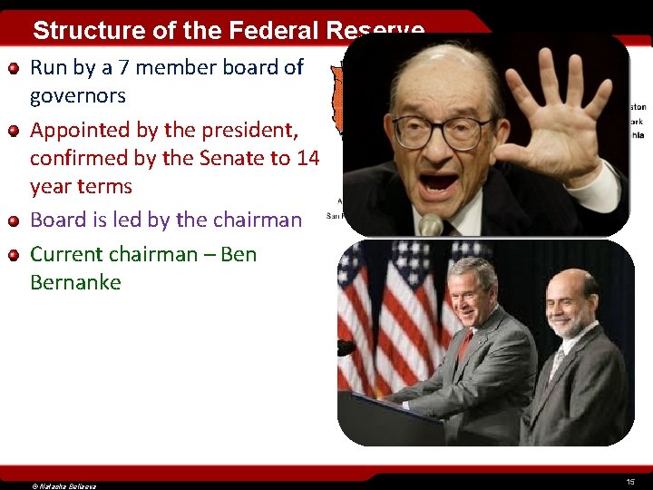 Structure of the Federal Reserve Run by a 7 member board of governors Appointed