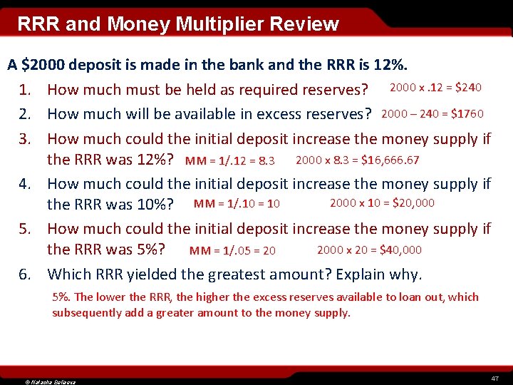 RRR and Money Multiplier Review A $2000 deposit is made in the bank and