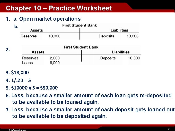 Chapter 10 – Practice Worksheet 1. a. Open market operations b. 2. 3. $18,