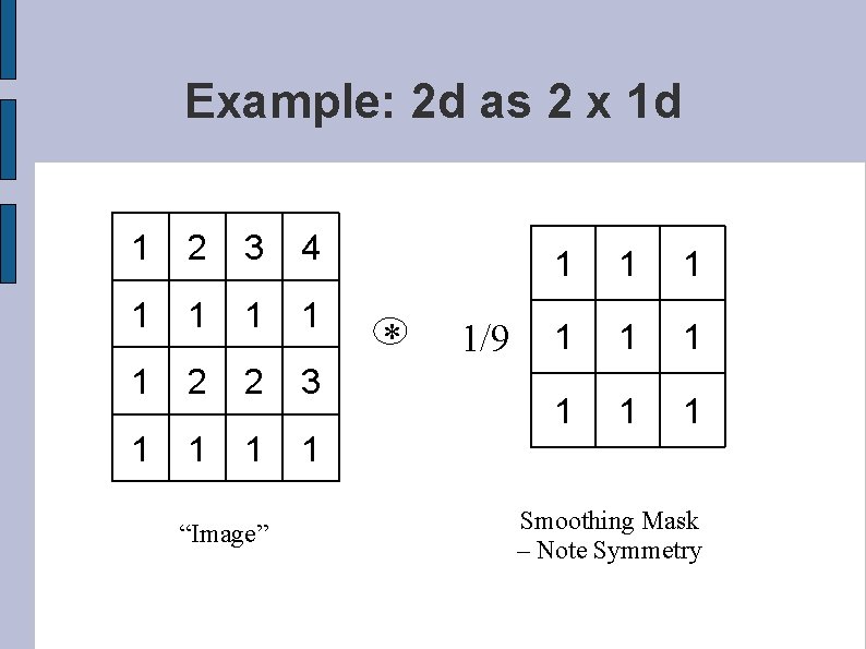 Example: 2 d as 2 x 1 d 1 2 3 4 1 1