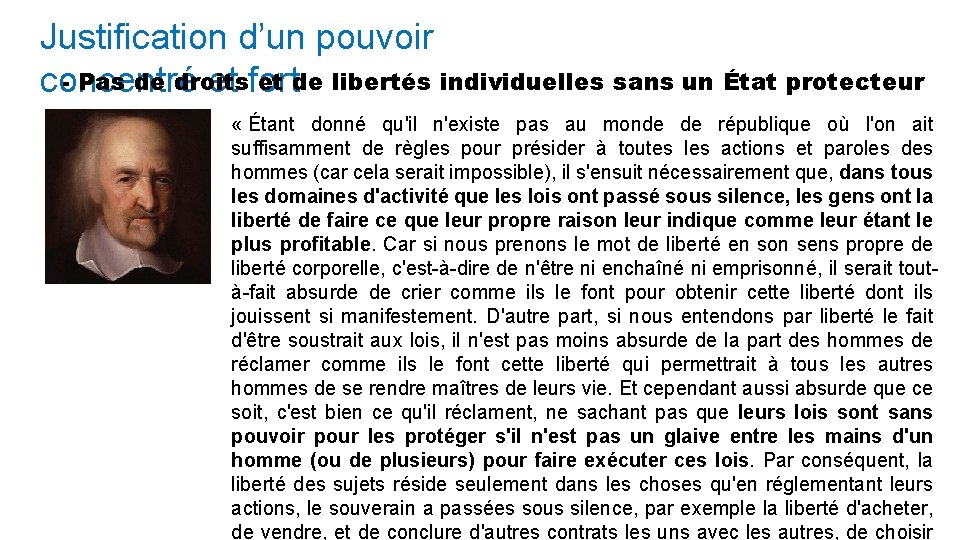 Justification d’un pouvoir - Pas de droits et de libertés individuelles sans un État