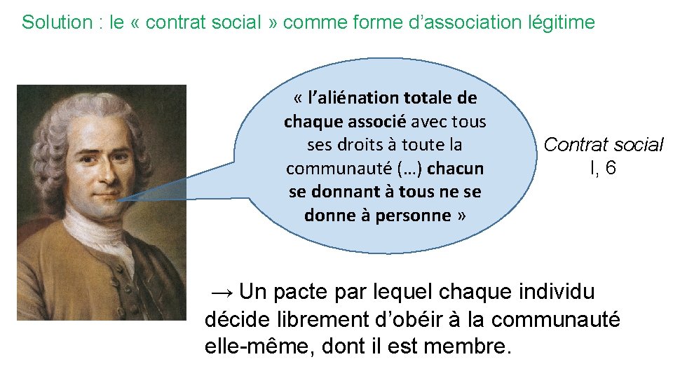 Solution : le « contrat social » comme forme d’association légitime « l’aliénation totale