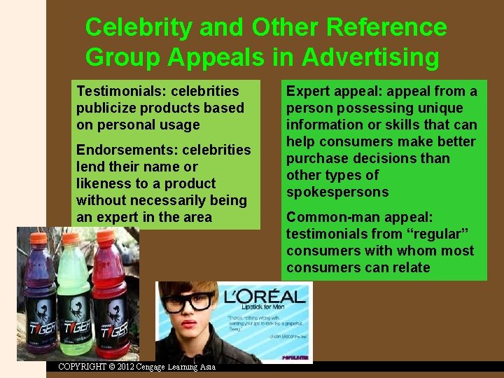 Celebrity and Other Reference Group Appeals in Advertising Testimonials: celebrities publicize products based on