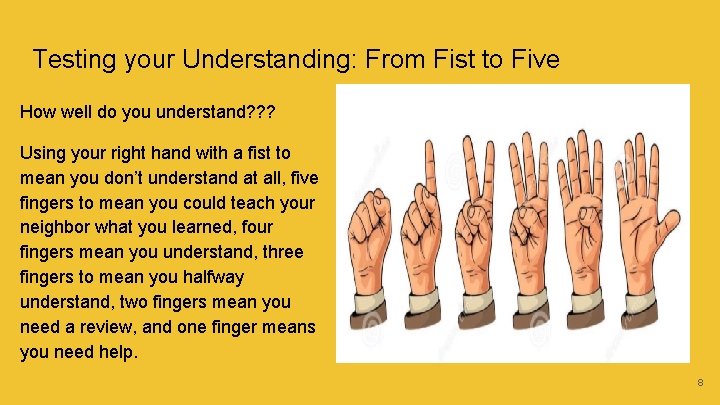 Testing your Understanding: From Fist to Five How well do you understand? ? ?