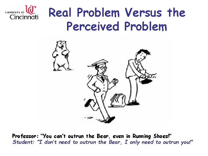 Real Problem Versus the Perceived Problem Professor: “You can’t outrun the Bear, even in