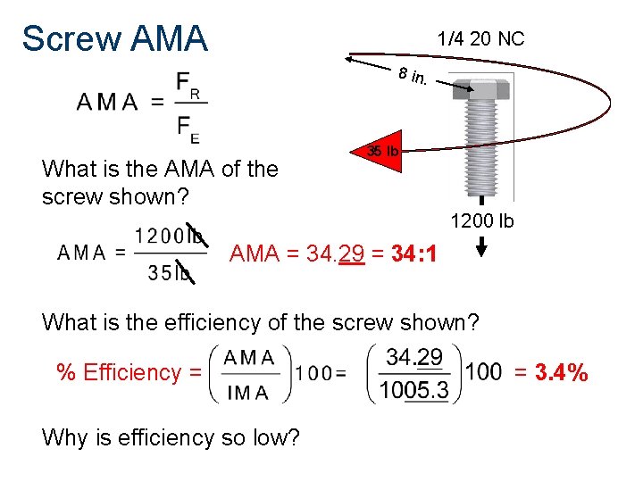 Screw AMA 1/4 20 NC 8 in. What is the AMA of the screw