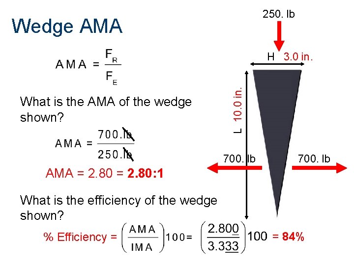 250. lb Wedge AMA What is the AMA of the wedge shown? L 10.