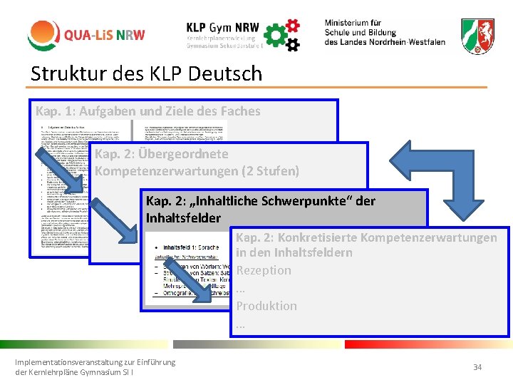 Struktur des KLP Deutsch Kap. 1: Aufgaben und Ziele des Faches Kap. 2: Übergeordnete