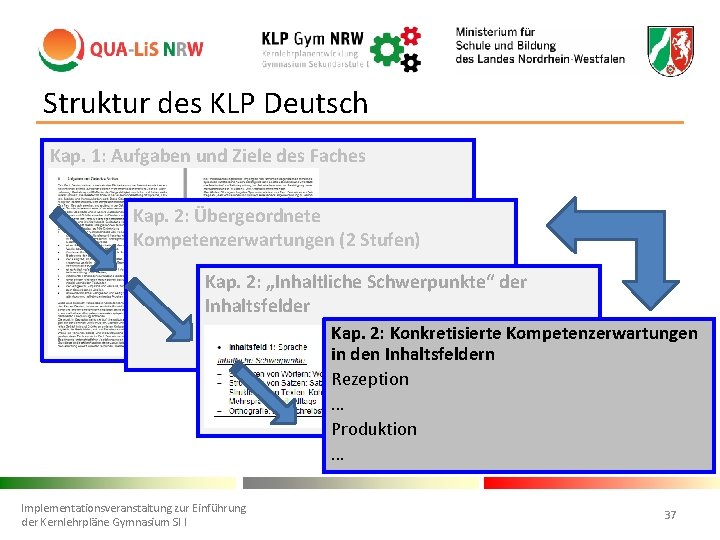 Struktur des KLP Deutsch Kap. 1: Aufgaben und Ziele des Faches Kap. 2: Übergeordnete