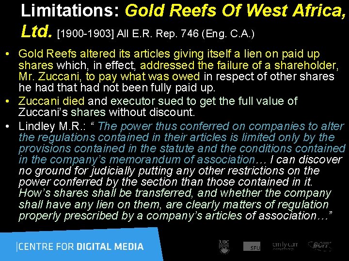 Limitations: Gold Reefs Of West Africa, Ltd. [1900 -1903] All E. R. Rep. 746