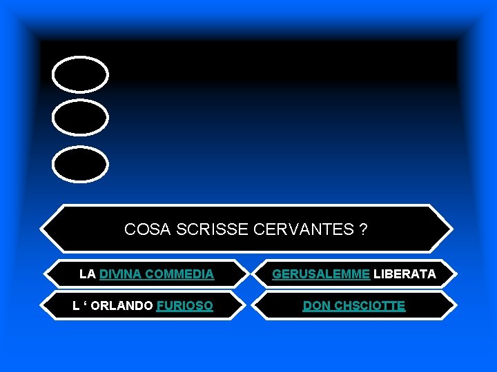 COSA SCRISSE CERVANTES ? LA DIVINA COMMEDIA L ‘ ORLANDO FURIOSO GERUSALEMME LIBERATA DON