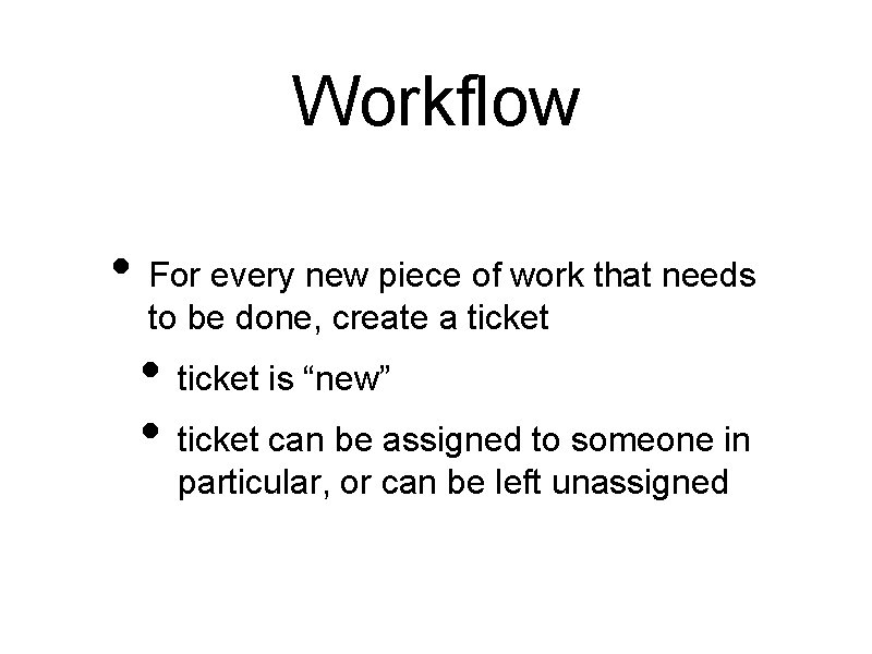 Workflow • For every new piece of work that needs to be done, create