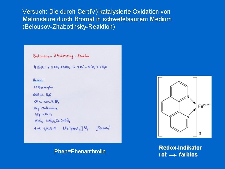Versuch: Die durch Cer(IV) katalysierte Oxidation von Malonsäure durch Bromat in schwefelsaurem Medium (Belousov-Zhabotinsky-Reaktion)