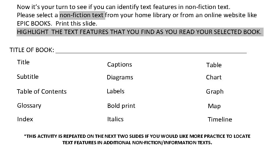 Now it’s your turn to see if you can identify text features in non-fiction