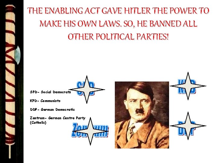 THE ENABLING ACT GAVE HITLER THE POWER TO MAKE HIS OWN LAWS. SO, HE