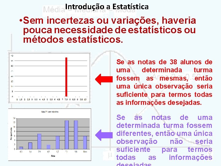 Introdução a Estatística • Sem incertezas ou variações, haveria pouca necessidade de estatísticos ou