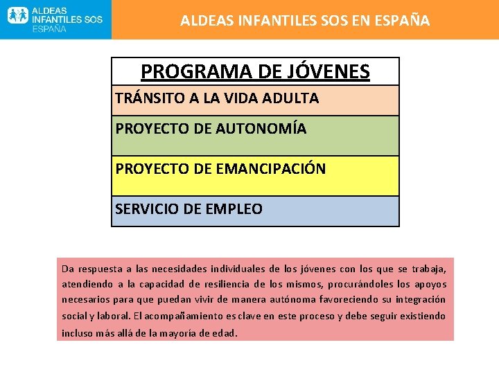 ALDEAS INFANTILES SOS EN ESPAÑA PROGRAMA DE JÓVENES TRÁNSITO A LA VIDA ADULTA PROYECTO