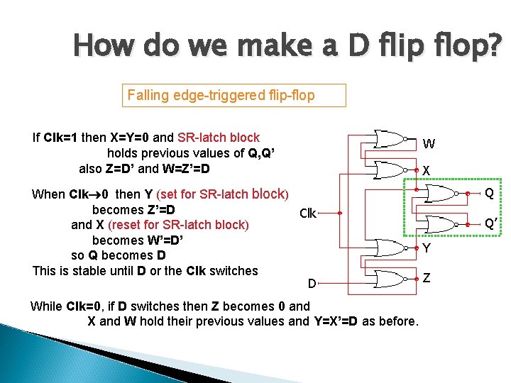 How do we make a D flip flop? Falling edge-triggered flip-flop If Clk=1 then