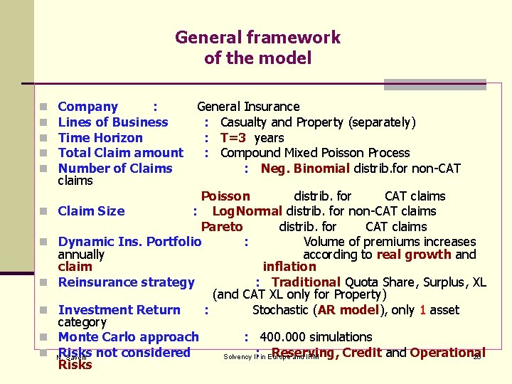 General framework of the model n n n Company : Lines of Business Time