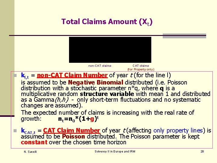 Total Claims Amount (Xt) non-CAT claims (for Property only) n kl, t = non-CAT