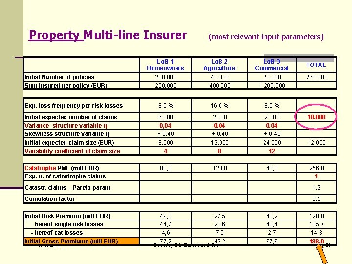 Property Multi-line Insurer (most relevant input parameters) Lo. B 1 Homeowners 200. 000 Lo.