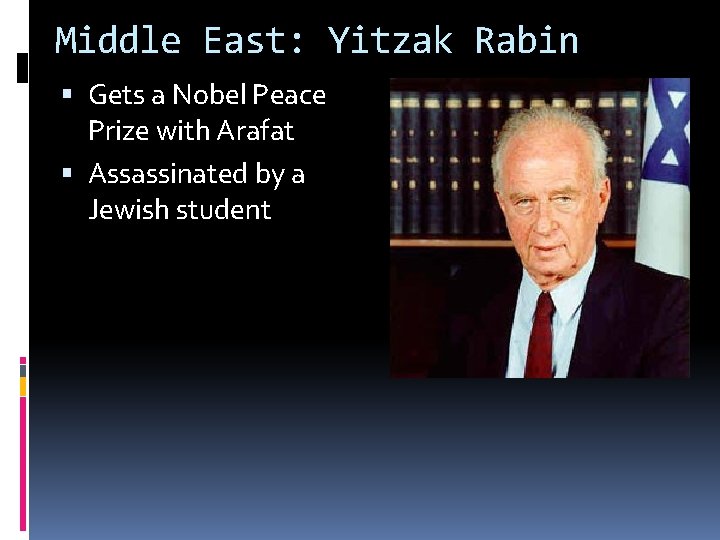 Middle East: Yitzak Rabin Gets a Nobel Peace Prize with Arafat Assassinated by a