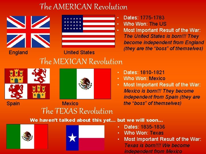 The AMERICAN Revolution England United States • Dates: 1775 -1783 • Who Won: The