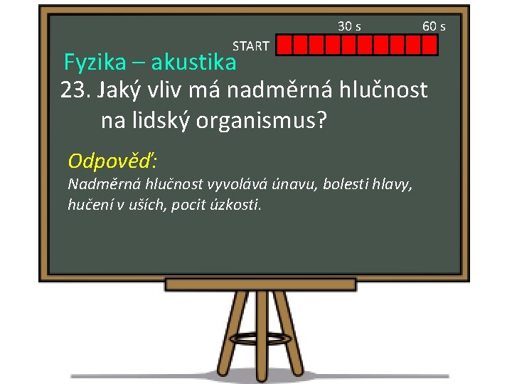 30 s START 60 s Fyzika – akustika 23. Jaký vliv má nadměrná hlučnost