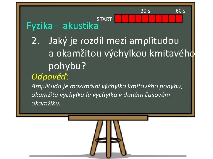 30 s 60 s START Fyzika – akustika 2. Jaký je rozdíl mezi amplitudou