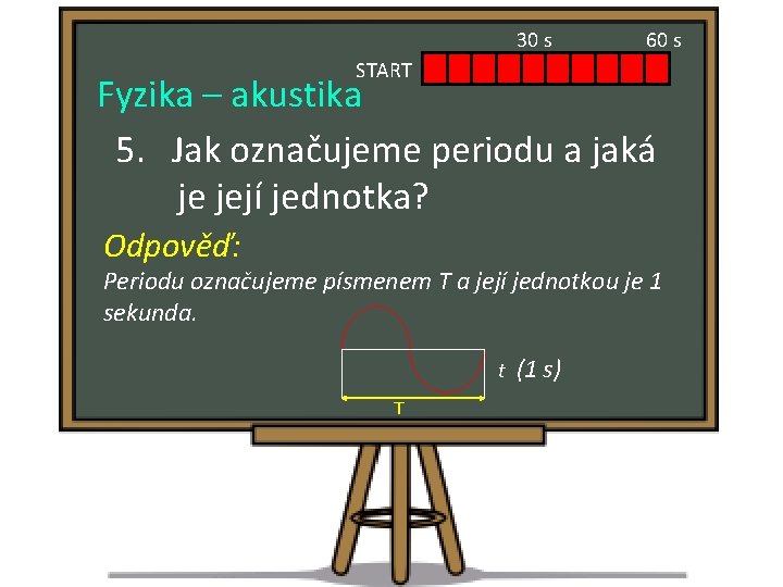 30 s 60 s START Fyzika – akustika 5. Jak označujeme periodu a jaká