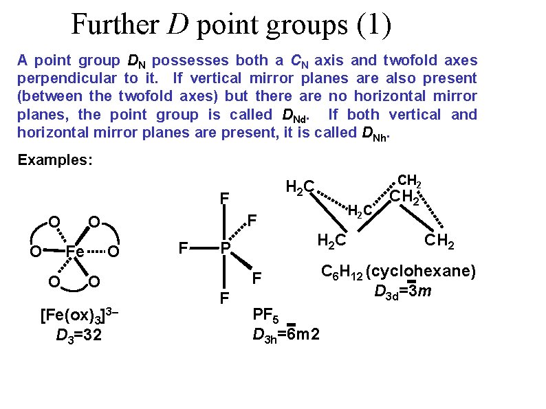 Further D point groups (1) A point group DN possesses both a CN axis