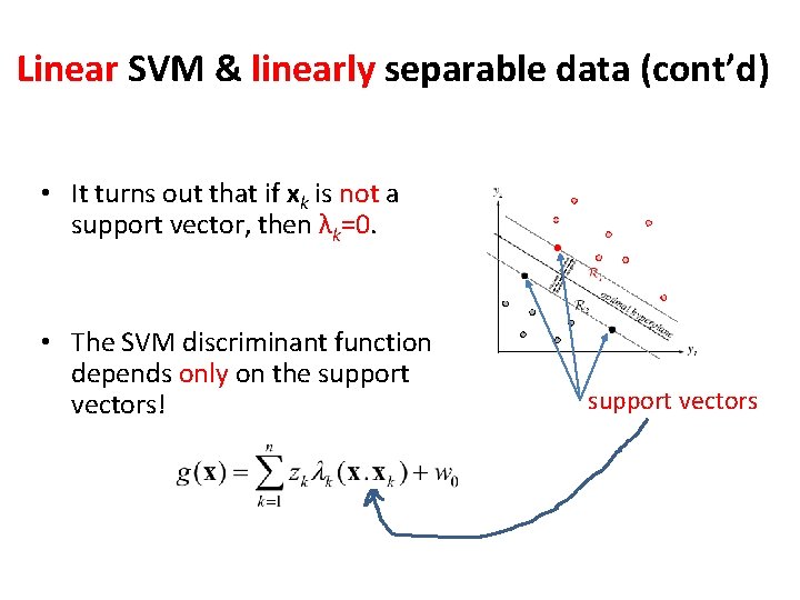 Linear SVM & linearly separable data (cont’d) • It turns out that if xk Linear SVM & linearly separable data (cont’d) • It turns out that if xk