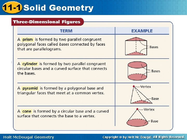 11 -1 Solid Geometry Holt Mc. Dougal Geometry 