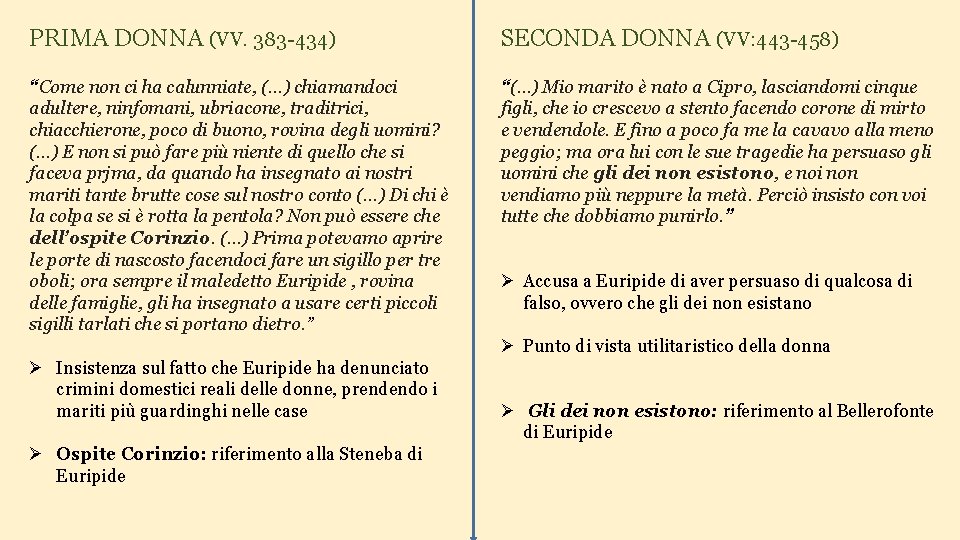 PRIMA DONNA (VV. 383 -434) SECONDA DONNA (VV: 443 -458) “Come non ci ha