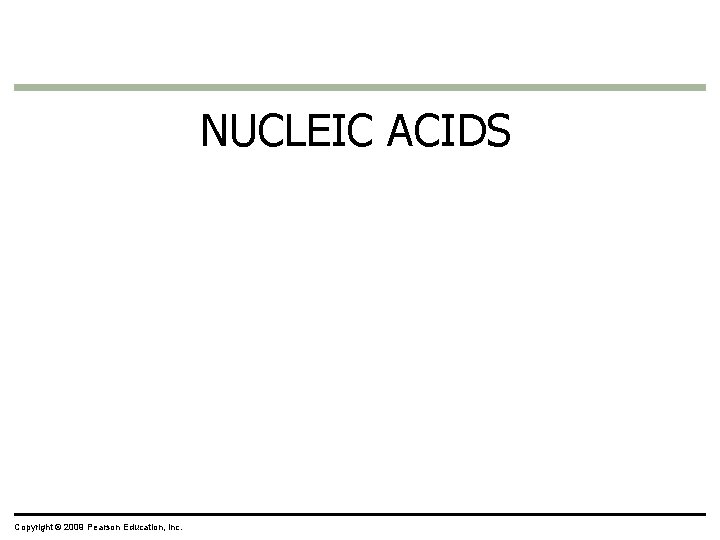 NUCLEIC ACIDS Copyright © 2009 Pearson Education, Inc. 