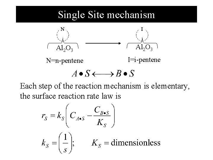 Single Site mechanism N I Al 2 O 3 N=n-pentene I=i-pentene Each step of