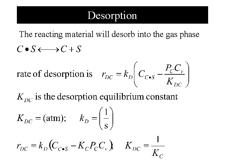 Desorption The reacting material will desorb into the gas phase 