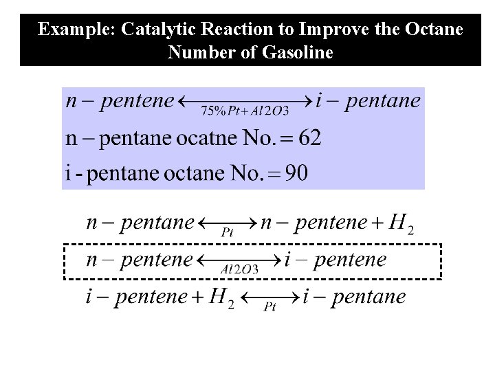 Example: Catalytic Reaction to Improve the Octane Number of Gasoline 