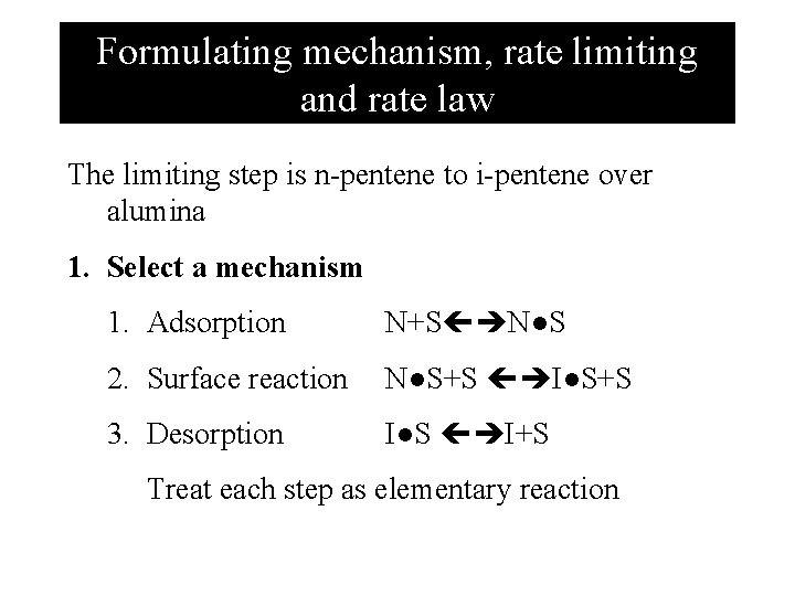 Formulating mechanism, rate limiting and rate law The limiting step is n-pentene to i-pentene