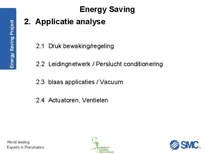 Energy Saving Project Energy Saving 2. Applicatie analyse 2. 1 Druk bewaking/regeling 2. 2
