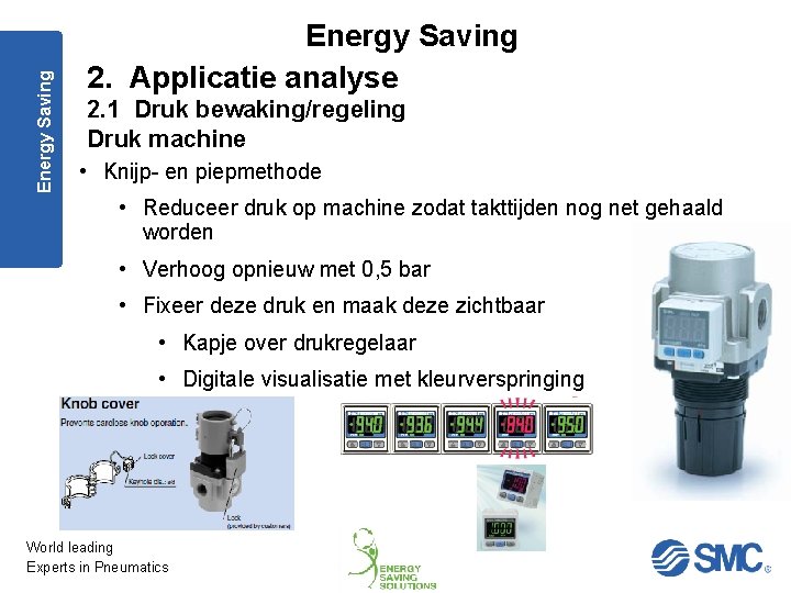 Energy Saving 2. Applicatie analyse 2. 1 Druk bewaking/regeling Druk machine • Knijp- en