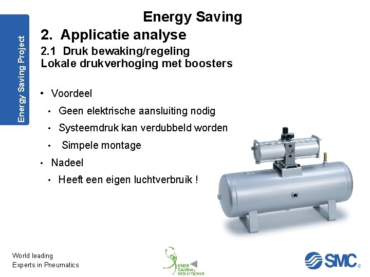 Energy Saving Project Energy Saving 2. Applicatie analyse 2. 1 Druk bewaking/regeling Lokale drukverhoging