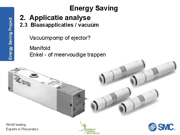 Energy Saving Project Energy Saving 2. Applicatie analyse 2. 3 Blaasapplicaties / vacuüm Vacuümpomp