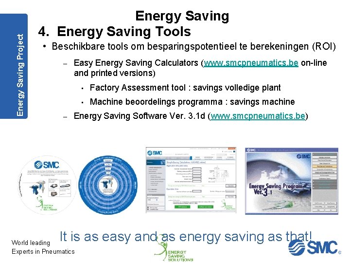 Energy Saving Project Energy Saving 4. Energy Saving Tools • Beschikbare tools om besparingspotentieel